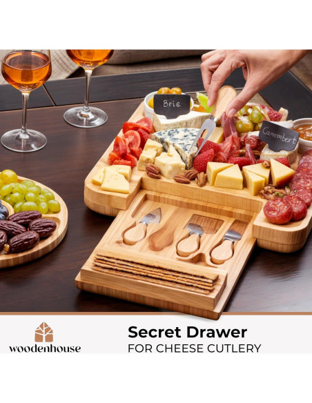 Tabla de Charcutería Woodenhouse 33x33cm con Utensilios y Cuencos
