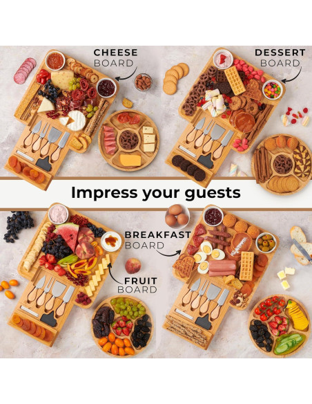 Tabla de Charcutería Woodenhouse 33x33cm con Utensilios y Cuencos