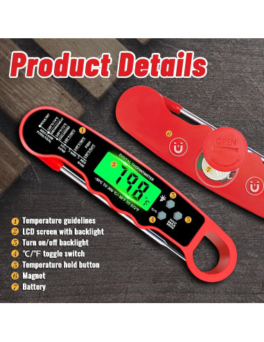 Termómetro Digital de Carne PAWPRO IP67 12.7cm Rojo