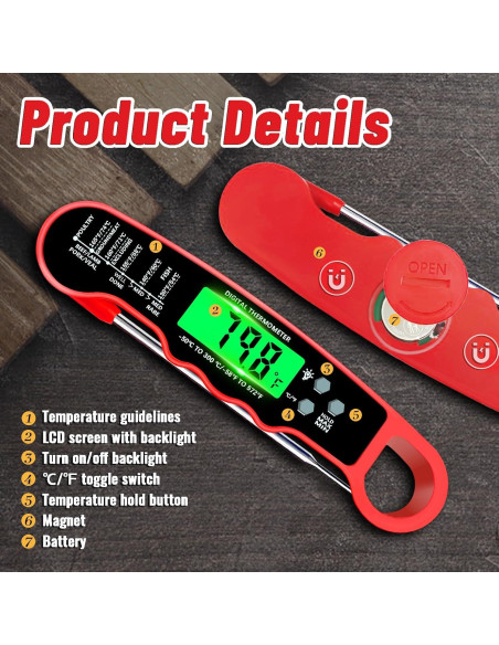 Termómetro Digital de Carne PAWPRO IP67 12.7cm Rojo