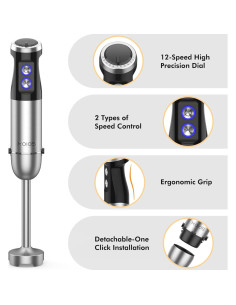 Batidora de Mano KOIOS 1000W 5-en-1 Acero Inoxidable 12 Velocidades 2