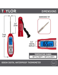 Termómetro Digital Impermeable Taylor 806GW Rojo para Cocina 2