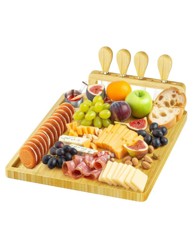 Tabla de Queso Secura de Bambú Natural con Cuchillos
