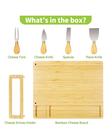 Tabla de Queso Secura de Bambú Natural con Cuchillos