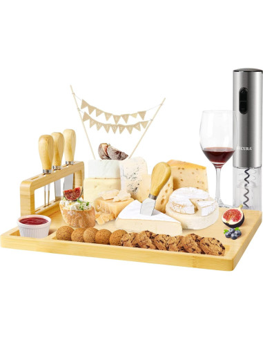Tabla de Queso Secura de Bambú Natural con Cuchillos