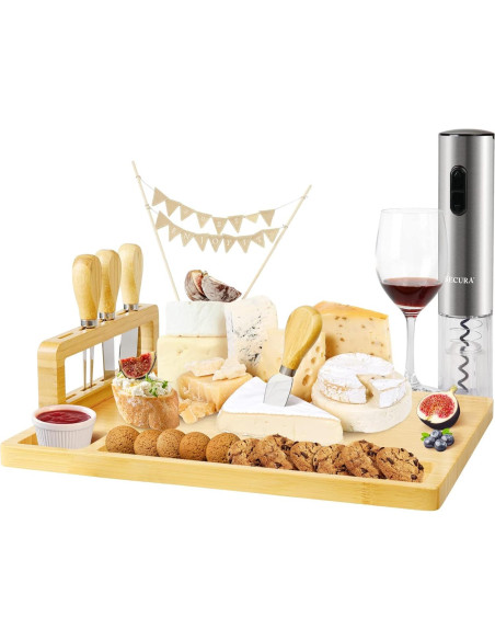 Tabla de Queso Secura de Bambú Natural con Cuchillos