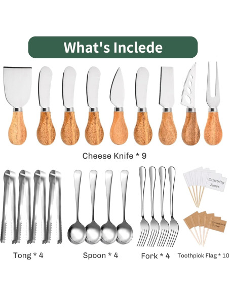 Juego de Cuchillos de Queso BBKON 22 Piezas Acero Inoxidable