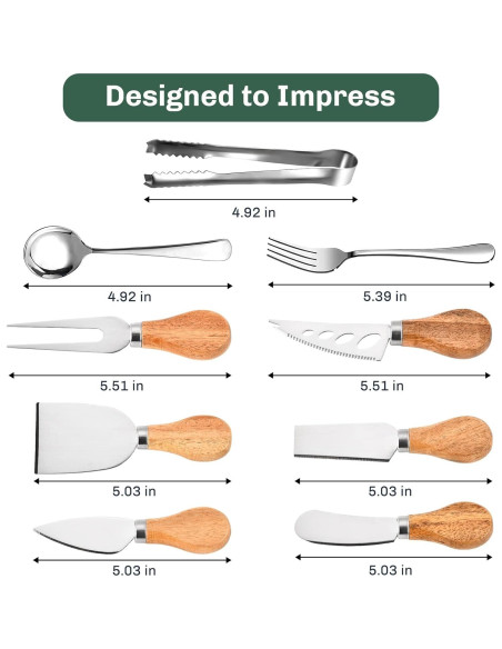 Juego de Cuchillos de Queso BBKON 22 Piezas Acero Inoxidable