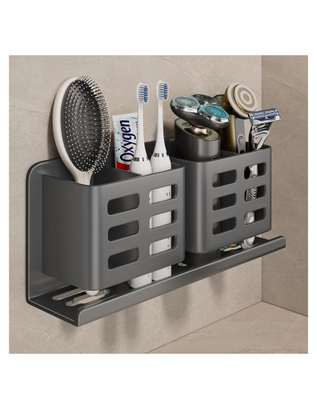 Soporte de cepillo de dientes YESENT aluminio 4 ranuras gris