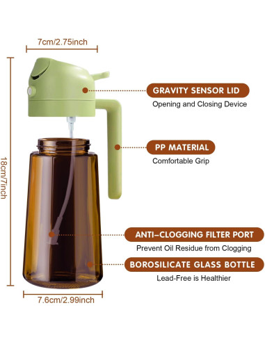 YARRAMATE Pulverizador de Aceite 470ml Vidrio Ámbar 2 en 1