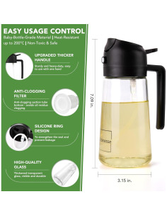 Dispensador de Aceite 2 en 1 Robinesse 470ml Vidrio Negro 2