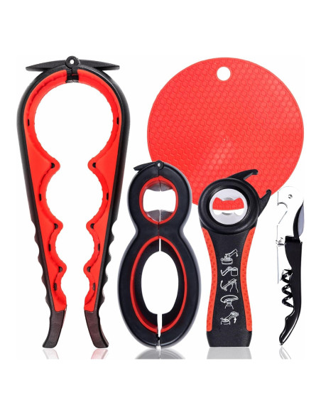 Abridor de Tarros y Botellas Lzzabo 4 en 1 Rojo