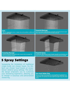Cabezal de Ducha de Lluvia Hibbent 33 cm 5 Modos Alta Presión 2