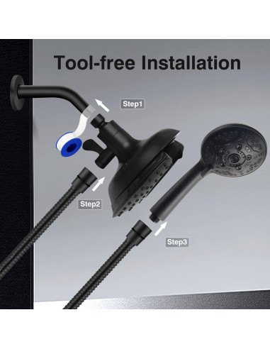 Cabeza de Ducha 2-en-1 INAVAMZ con Manguera 60" Negro