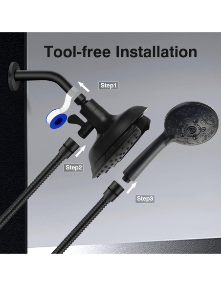 Cabeza de Ducha 2-en-1 INAVAMZ con Manguera 60" Negro