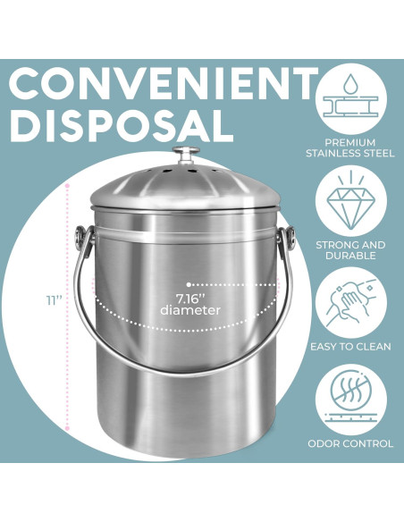 Bin de Compostaje EPICA 1.3 Galones Acero Inoxidable