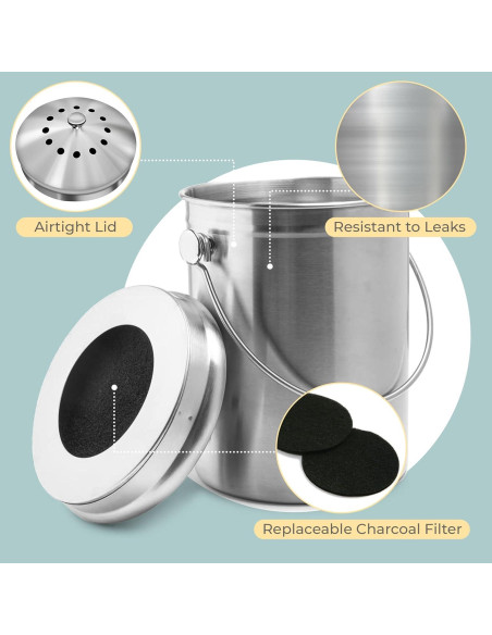 Bin de Compostaje EPICA 1.3 Galones Acero Inoxidable