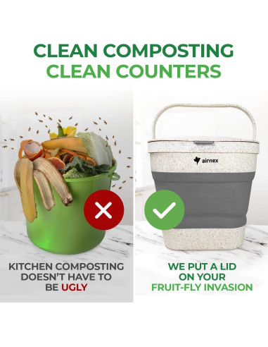 Cubo de Compostaje Plegable AIRNEX 3.52L Gris con Filtros