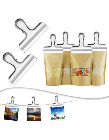 10 Clips de Metal Anchos IPOW 7.6 cm Acero Inoxidable