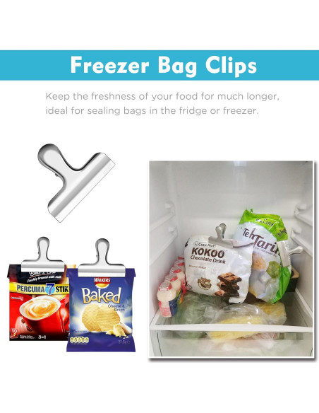 10 Clips de Metal Anchos IPOW 7.6 cm Acero Inoxidable