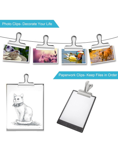 10 Clips de Metal Anchos IPOW 7.6 cm Acero Inoxidable