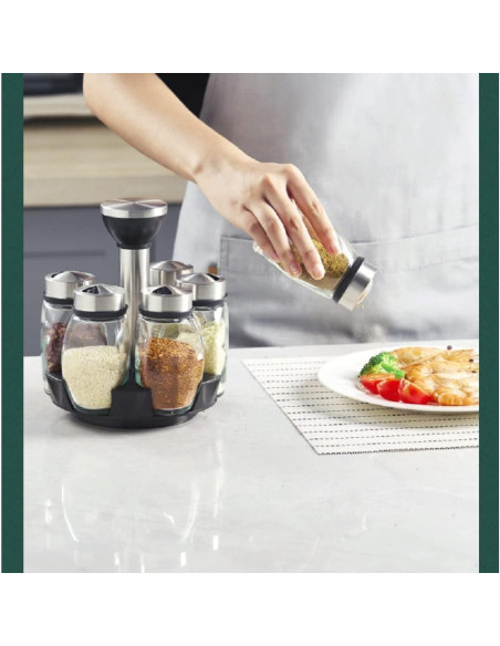 Organizador de Especias Giratorio AGGICE con 6 Tarros de Vidrio Organizador de Especias Giratorio AGGICE con 6 Tarros de Vidrio