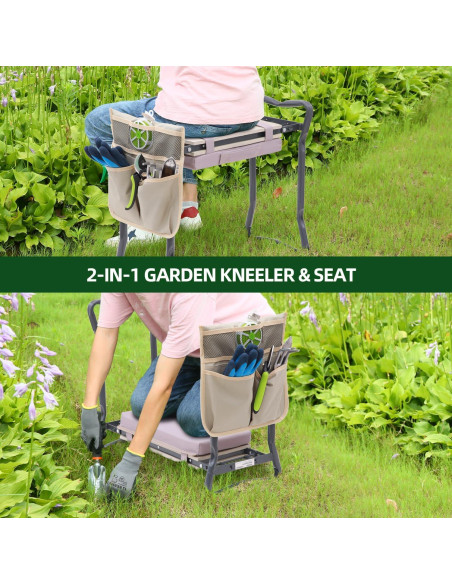 Banco de Jardín Plegable Ohuhu 2-en-1 con Almohadilla y Bolsa