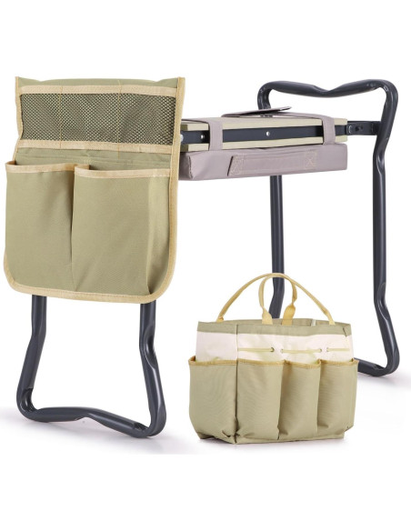 Banco de Jardín Plegable Ohuhu 2-en-1 con Almohadilla y Bolsa