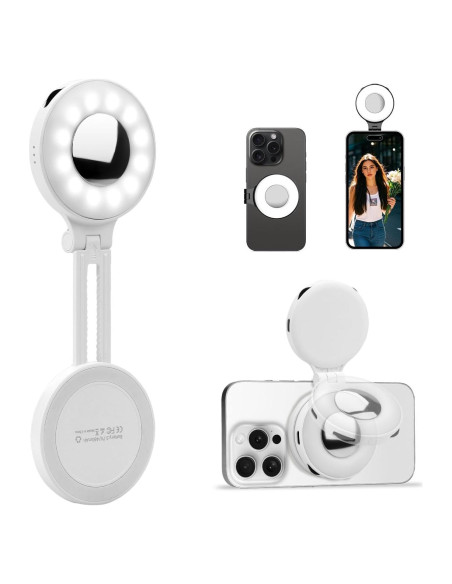 Luz de Selfie Magnética Flymile con Soporte y Espejo Blanco