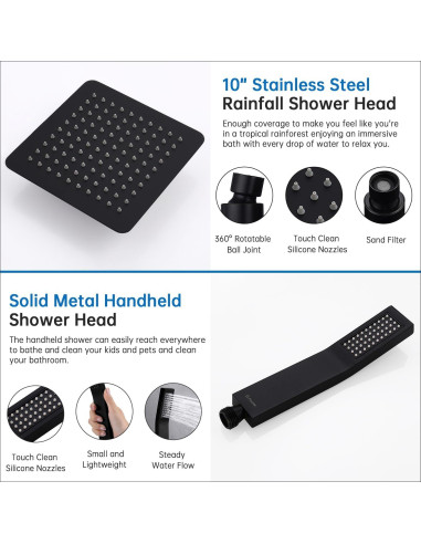 Cabezal de Ducha G-Promise 10" Metal Negro Mate Combo