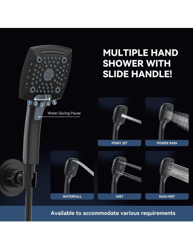 Cabezal de Ducha ELLO&ALLO 10" Negro Mate con Manguera 152 cm