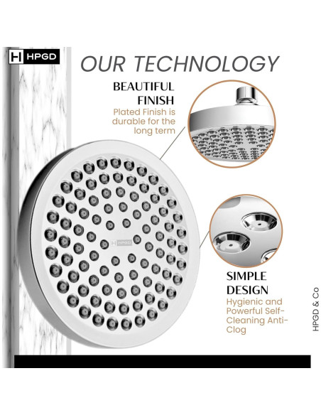Cabezal de Ducha HPGD 6" Alta Presión Cromo Antitaponamiento
