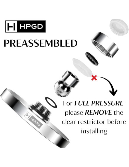 Cabezal de Ducha HPGD 6" Alta Presión Cromo Antitaponamiento