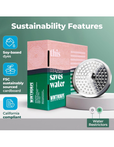 Cabezal de Ducha Ahorra Agua Winthorpe 6,81 L/min Cromo