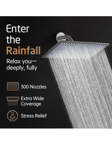 Cabezal de Ducha Rectangular KES 30 cm Acero Cepillado 300 Boquillas