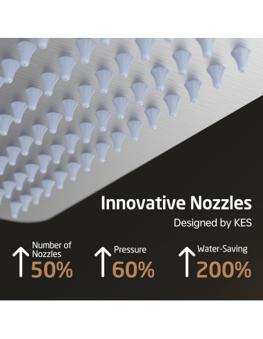 Cabezal de Ducha Rectangular KES 30 cm Acero Cepillado 300 Boquillas