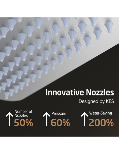 Cabezal de Ducha Rectangular KES 30 cm Acero Cepillado 300 Boquillas