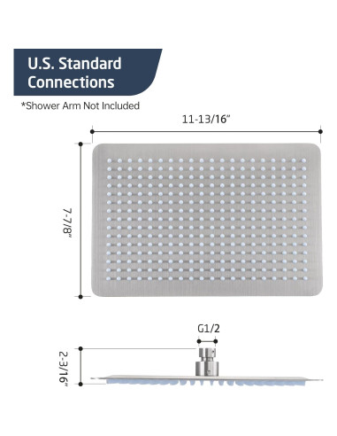 Cabezal de Ducha Rectangular KES 30 cm Acero Cepillado 300 Boquillas