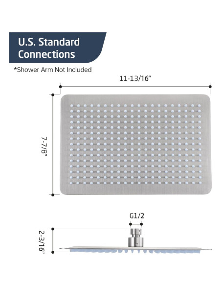 Cabezal de Ducha Rectangular KES 30 cm Acero Cepillado 300 Boquillas
