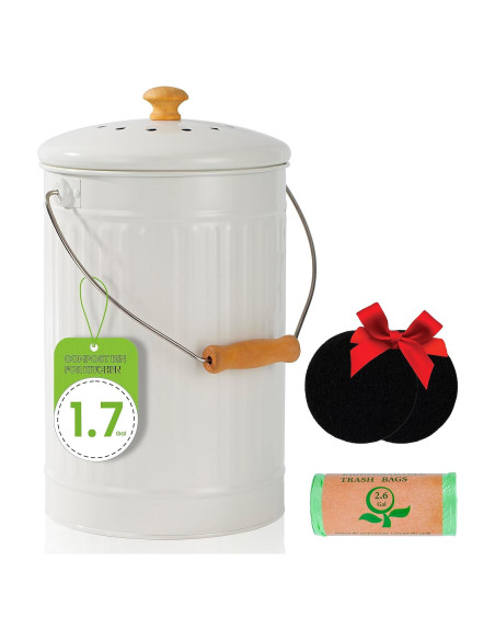 Cubo de Compostaje TreaHome 1.7 Galones Blanco Sin Olores