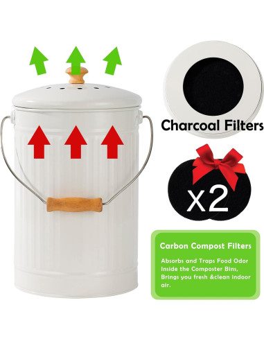 Cubo de Compostaje TreaHome 1.7 Galones Blanco Sin Olores