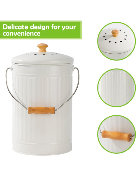 Cubo de Compostaje TreaHome 1.7 Galones Blanco Sin Olores