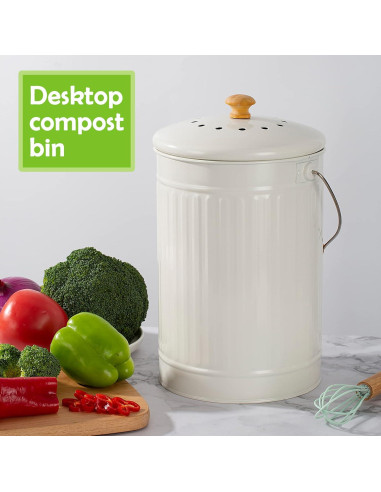 Cubo de Compostaje TreaHome 1.7 Galones Blanco Sin Olores