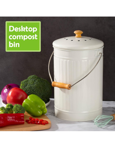 Cubo de Compostaje TreaHome 1.7 Galones Blanco Sin Olores