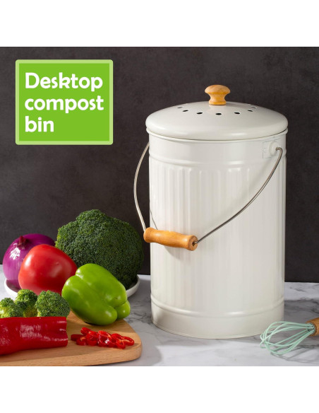 Cubo de Compostaje TreaHome 1.7 Galones Blanco Sin Olores