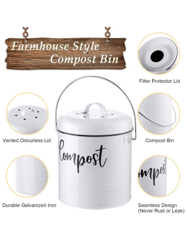 Contenedor de Compost de Cocina DAYYET 1.3 Galones Blanco