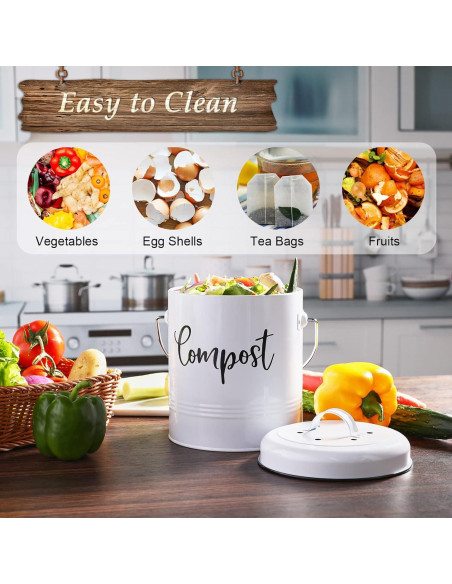 Contenedor de Compost de Cocina DAYYET 1.3 Galones Blanco