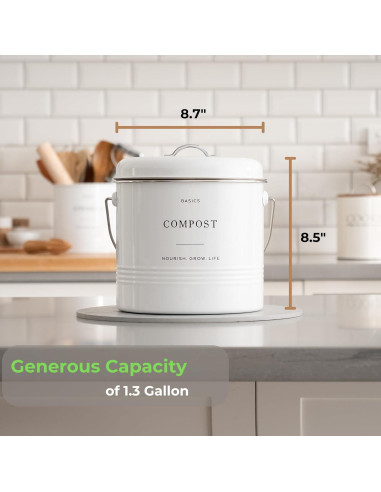 Contenedor de Compostaje D'Lifeful 4.9L Blanco - Sin Olores