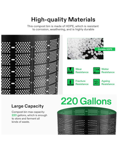 Contenedor de Compostaje VIVOSUN 220 Galones HDPE Negro