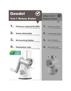 Rallador de Queso Rotativo Geedel 5 en 1 con Succión Fuerte 2